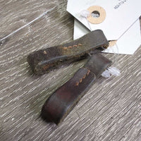 2 Leather Bit Keepers *gc, rubs, dirty, twists, scraped edges, older
