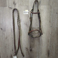 Raised Bridle, Rsd Braided Reins *fair, dry, v.stiff, v.dirty, dents, creases, crackles, film
