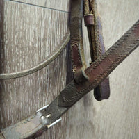 Raised Bridle, Rsd Braided Reins *fair, dry, v.stiff, v.dirty, dents, creases, crackles, film
