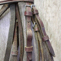 Raised Bridle, Rsd Braided Reins *fair, dry, v.stiff, v.dirty, dents, creases, crackles, film
