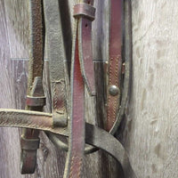 Raised Bridle, Braided Reins *fair/poor, dirty, v.dry, v.stiff, rivetted cheeks, stains, rubs
