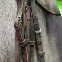 Raised Bridle, Braided Reins *fair/poor, dirty, v.dry, v.stiff, rivetted cheeks, stains, rubs
