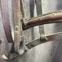 Raised Bridle, Braided Reins *fair/poor, dirty, v.dry, v.stiff, rivetted cheeks, stains, rubs
