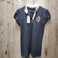 SS Show Shirt, 1/4 Button up, snap collar, ruffles *gc, older, rubs, pills, dingy collar
