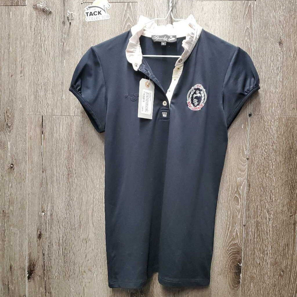 SS Show Shirt, 1/4 Button up, snap collar, ruffles *gc, older, rubs, pills, dingy collar