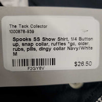 SS Show Shirt, 1/4 Button up, snap collar, ruffles *gc, older, rubs, pills, dingy collar
