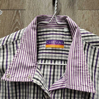 LS Show Shirt, snap collar, roll up Sleeves *vgc, seam puckers, crinkles
