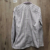 LS Show Shirt, snap collar, roll up Sleeves *vgc, seam puckers, crinkles
