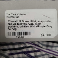 LS Show Shirt, snap collar, roll up Sleeves *vgc, seam puckers, crinkles
