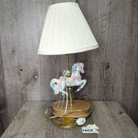 Ceramic Carousel Horse Lamp, Lamp Shade, Light bulb *v.loose base/wobbly, gc, vintage, WORKS
