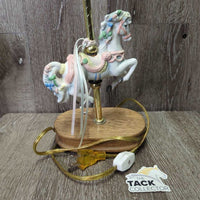 Ceramic Carousel Horse Lamp, Lamp Shade, Light bulb *v.loose base/wobbly, gc, vintage, WORKS
