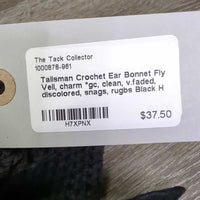 Crochet Ear Bonnet Fly Veil, charm *gc, clean, v.faded, discolored, snags, rugbs
