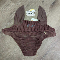 Crochet Ear Bonnet Fly Veil, charm *vgc, clean, faded/discolored inside, older
