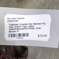 Crochet Ear Bonnet Fly Veil, charm *vgc, clean, faded/discolored inside, older
