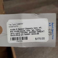 5 Speed Clippers, box, oil, #10 Andis blade, box *gc, hairy, dirty cord *WORK, SOUND GREAT
