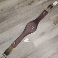 Sm Padded Soft Leather Belly Girth, 2x els, 3x D Ring *gc, clean, residue, hairy seams, stains, rubs, elastic rips
