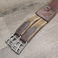 Sm Padded Soft Leather Belly Girth, 2x els, 3x D Ring *gc, clean, residue, hairy seams, stains, rubs, elastic rips
