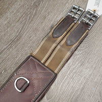 Sm Padded Soft Leather Belly Girth, 2x els, 3x D Ring *gc, clean, residue, hairy seams, stains, rubs, elastic rips
