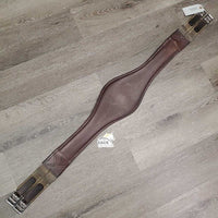 Sm Padded Soft Leather Belly Girth, 2x els, 3x D Ring *gc, clean, residue, hairy seams, stains, rubs, elastic rips
