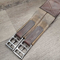 Sm Padded Soft Leather Belly Girth, 2x els, 3x D Ring *gc, clean, residue, hairy seams, stains, rubs, elastic rips
