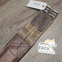 Sm Padded Soft Leather Belly Girth, 2x els, 3x D Ring *gc, clean, residue, hairy seams, stains, rubs, elastic rips

