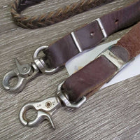 Soft Thick Roper - Barrel Braided Loop Reins, 2 snaps *gc, rubs, clean, older, film
