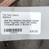 One Ear Western Headstall, leather laces *vgc/fair, clean, mnr stains, v.cracked back
