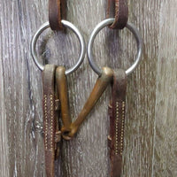 Fine Narrow Bradoon Hanger, Thin Copper Bradoon Bit, Thin Plain Reins *vgc, clean, mnr dirt, older, stains, scrapes, chews
