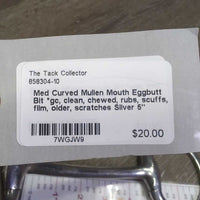Med Curved Mullen Mouth Eggbutt Bit *gc, clean, chewed, rubs, scuffs, film, older, scratches
