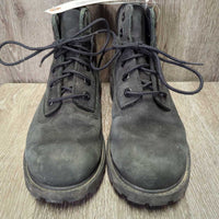 JUNIORS Short Suede Work Boots, Laces *gc, rubs, scuffs, dirty, stains
