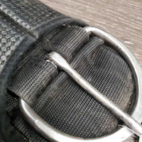 Thick Neoprene Cinch, 2x D Rings *gc, dirty, stains, residue, threads, folded/creased nylon web, older
