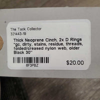 Thick Neoprene Cinch, 2x D Rings *gc, dirty, stains, residue, threads, folded/creased nylon web, older
