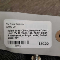 Nylon Web Cinch, Neoprene Velcro Liner, 2x D Rings *gc, hairy, clean & dirt/residue, edge dents, faded
