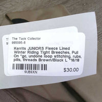 JUNIORS Fleece Lined Winter Riding Tight Breeches, Pull On *gc, undone loop stitching, rubs, pills, threads
