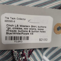 LS Western Shirt, buttons *gc, crinkles, mnr stains, loose threads: buttons & button holes
