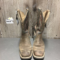 Square Toe Western Cowboy Boots *gc, clean, rubs, stains, scratches, scrapes, smell
