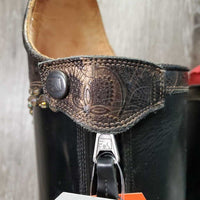 Dressage Boots, Tooled Leather Tops, Bling, Boot Bag, 2 air forms, extra zip & bling *vgc, clean & dirty, rubs
