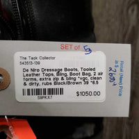 Dressage Boots, Tooled Leather Tops, Bling, Boot Bag, 2 air forms, extra zip & bling *vgc, clean & dirty, rubs
