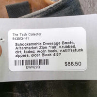 Dressage Boots, Aftermarket Zips *fair, v.rubbed, dirt, faded, worn heels, v.stiff/stuck zippers, older
