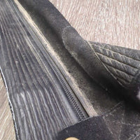 JUNIORS Suede Half Chaps, top buckle strap *vgc, clean, & dirty, rubs, residue, older
