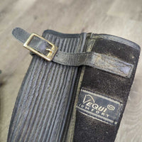 JUNIORS Suede Half Chaps, top buckle strap *vgc, clean, & dirty, rubs, residue, older
