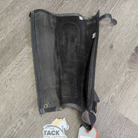 JUNIORS Suede Half Chaps, top buckle strap *vgc, clean, & dirty, rubs, residue, older
