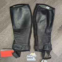 Leather Half Chaps, Back Zip *gc/fair, clean & dirty, faded, rubs, v.stretched els, warped zips, older
