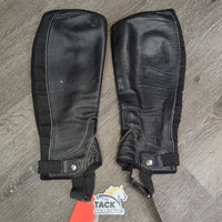 Leather Half Chaps, Back Zip *gc/fair, clean & dirty, faded, rubs, v.stretched els, warped zips, older
