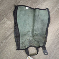 Leather Half Chaps, Back Zip *gc/fair, clean & dirty, faded, rubs, v.stretched els, warped zips, older
