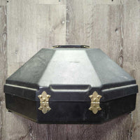 Felt Western Hat, Hard Plastic Hat Box *Hat: fair, dirty, older, hairy & torn lining Box: dirty, faded, taped residue
