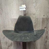 Felt Western Hat, Hard Plastic Hat Box *Hat: fair, dirty, older, hairy & torn lining Box: dirty, faded, taped residue
