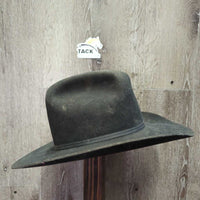 Felt Western Hat, Hard Plastic Hat Box *Hat: fair, dirty, older, hairy & torn lining Box: dirty, faded, taped residue
