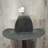 Felt Western Hat, Hard Plastic Hat Box *Hat: fair, dirty, older, hairy & torn lining Box: dirty, faded, taped residue
