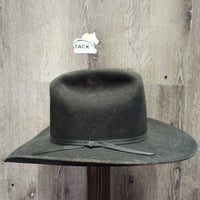 Felt Western Hat, Hard Plastic Hat Box *Hat: fair, dirty, older, hairy & torn lining Box: dirty, faded, taped residue
